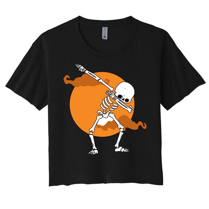 Dabbing Skeleton Halloween Moon Women's Crop Top Tee