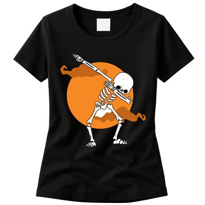 Dabbing Skeleton Halloween Moon Womens T-Shirt
