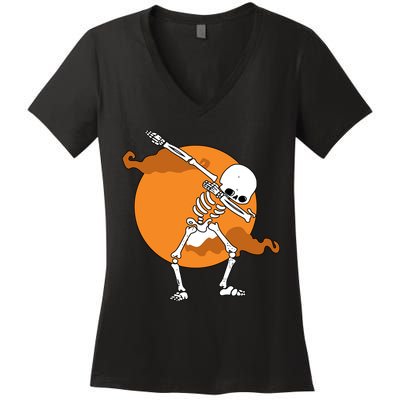Dabbing Skeleton Halloween Moon Women's V-Neck T-Shirt