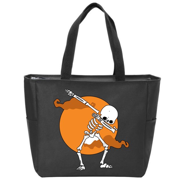 Dabbing Skeleton Halloween Moon Zip Tote Bag