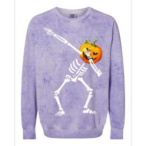 Dabbing Skeleton Pumpkin Face Halloween Colorblast Crewneck Sweatshirt