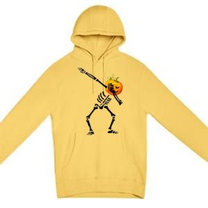 Dabbing Skeleton Pumpkin Face Halloween Premium Pullover Hoodie