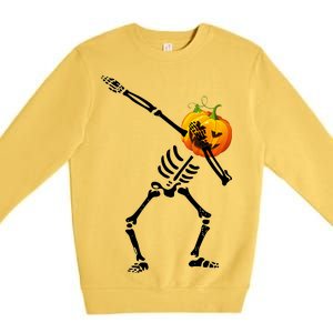 Dabbing Skeleton Pumpkin Face Halloween Premium Crewneck Sweatshirt