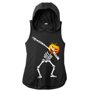 Dabbing Skeleton Pumpkin Face Halloween Ladies PosiCharge Tri-Blend Wicking Draft Hoodie Tank