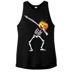 Dabbing Skeleton Pumpkin Face Halloween Ladies PosiCharge Tri-Blend Wicking Tank