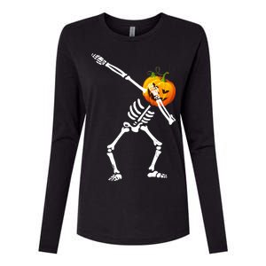 Dabbing Skeleton Pumpkin Face Halloween Womens Cotton Relaxed Long Sleeve T-Shirt