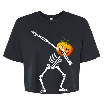 Dabbing Skeleton Pumpkin Face Halloween Bella+Canvas Jersey Crop Tee