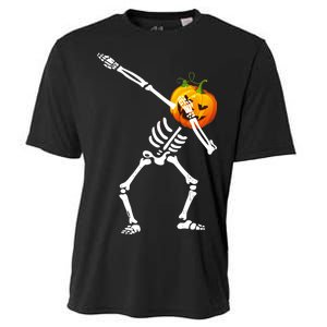 Dabbing Skeleton Pumpkin Face Halloween Cooling Performance Crew T-Shirt