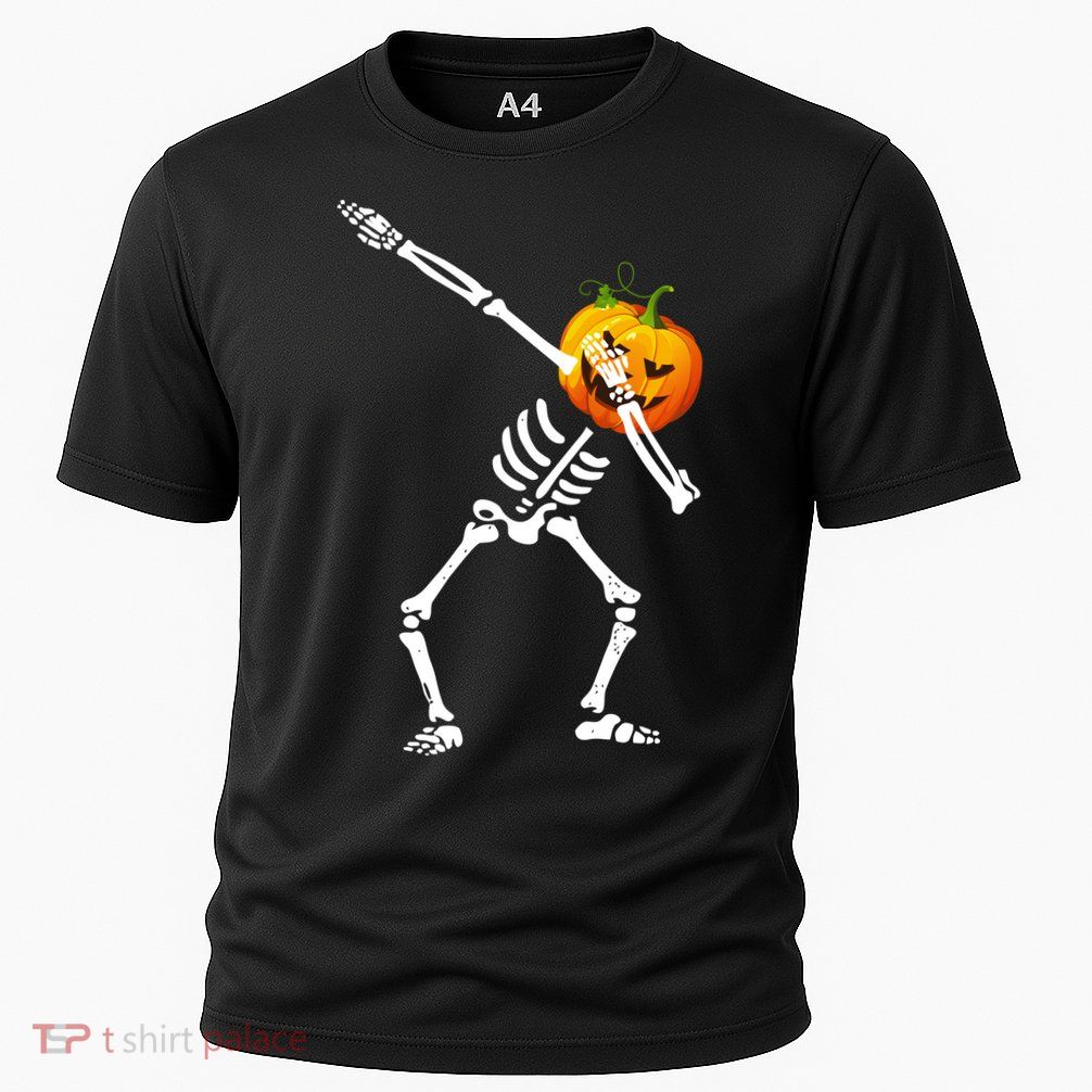 Dabbing Skeleton Pumpkin Face Halloween Cooling Performance Crew T-Shirt
