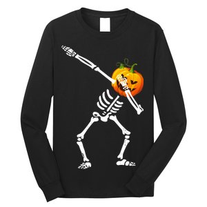 Dabbing Skeleton Pumpkin Face Halloween Long Sleeve Shirt