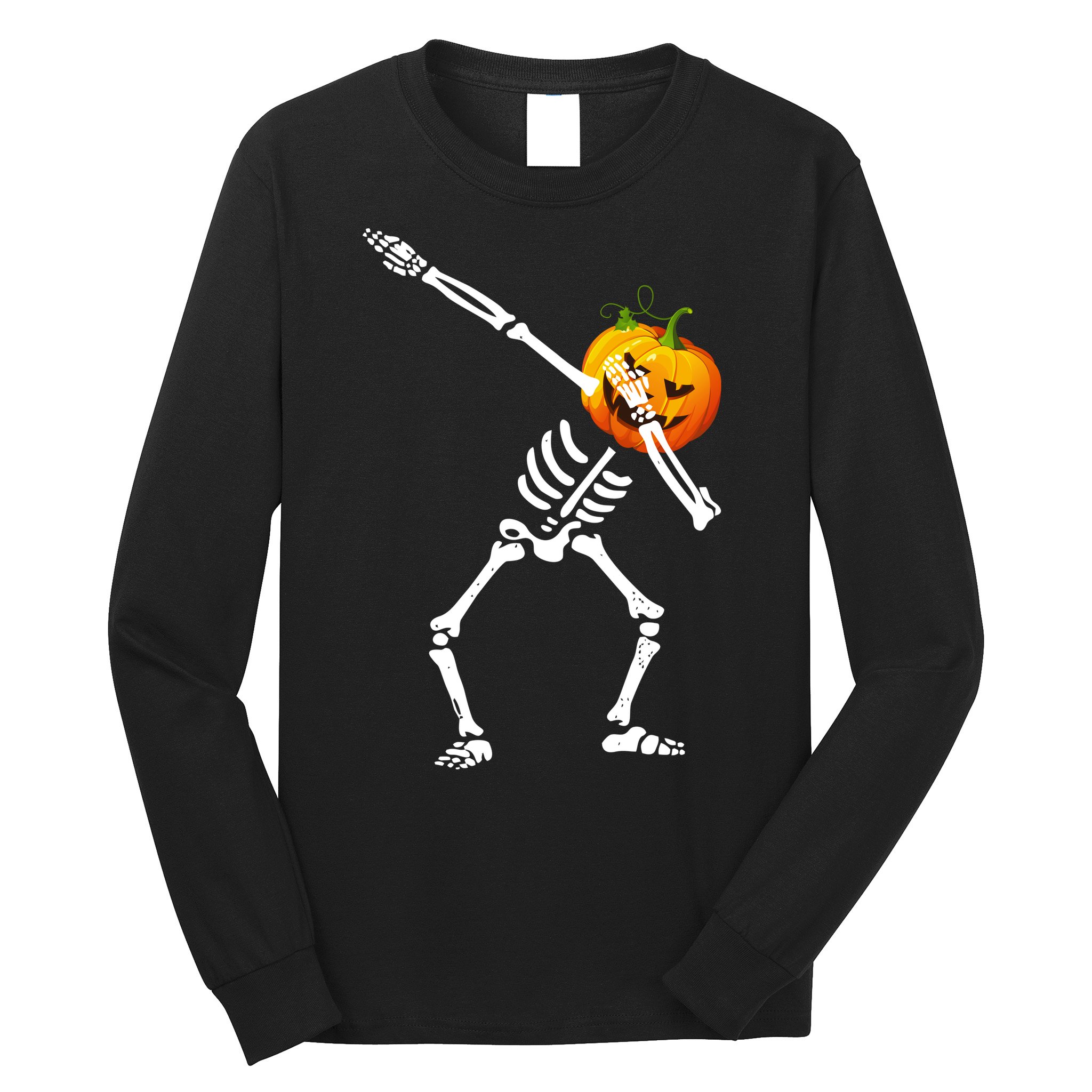 Dabbing Skeleton Pumpkin Face Halloween Long Sleeve Shirt