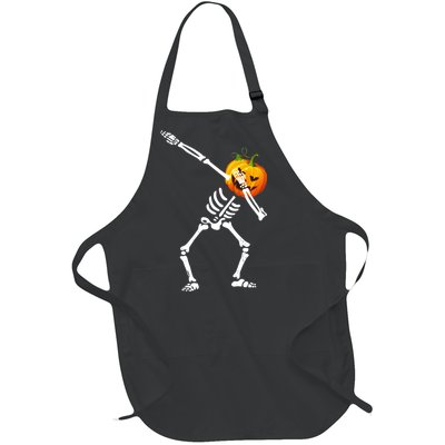 Dabbing Skeleton Pumpkin Face Halloween Full-Length Apron With Pockets