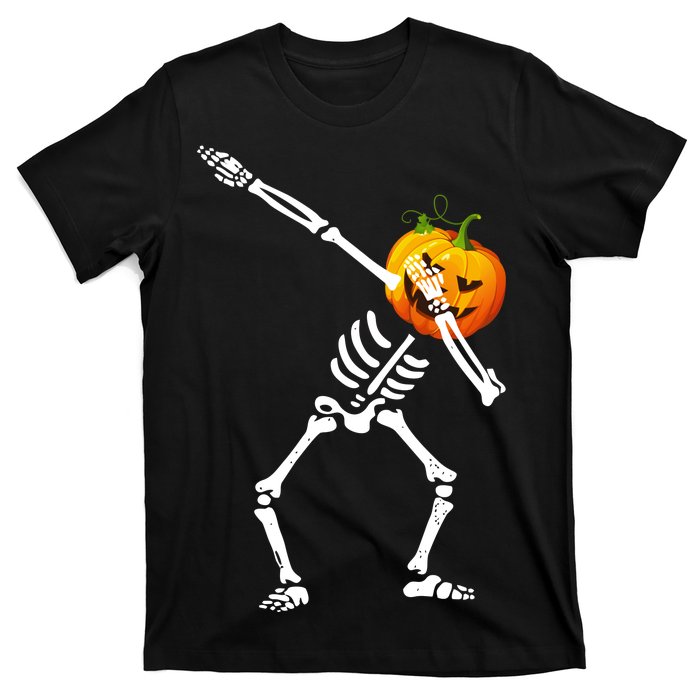 Dabbing Skeleton Pumpkin Face Halloween T-Shirt