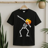 Dabbing Skeleton Pumpkin Face Halloween T-Shirt