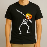 Dabbing Skeleton Pumpkin Face Halloween T-Shirt