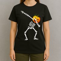 Dabbing Skeleton Pumpkin Face Halloween T-Shirt