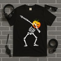 Dabbing Skeleton Pumpkin Face Halloween T-Shirt