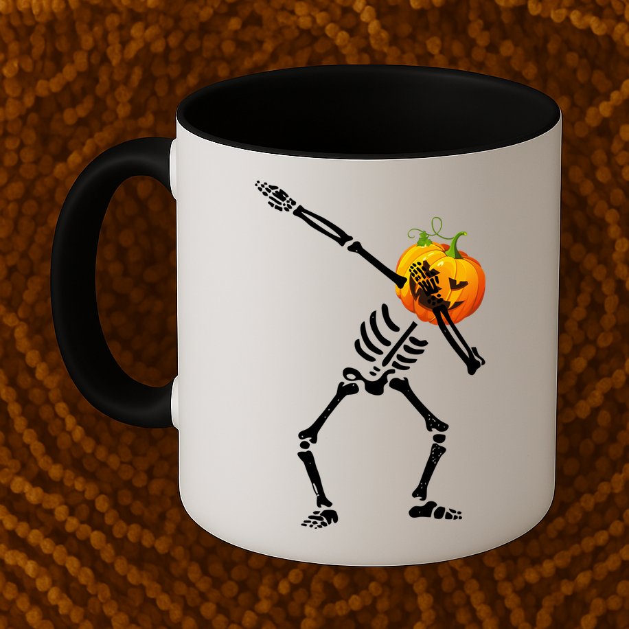 Dabbing Skeleton Pumpkin Face Halloween Mug