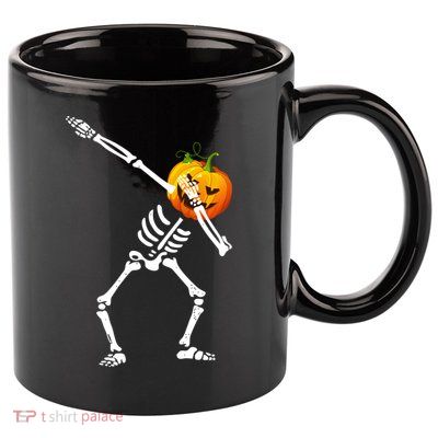 Dabbing Skeleton Pumpkin Face Halloween 11oz C Handle Ceramic Mug