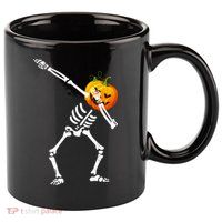 Dabbing Skeleton Pumpkin Face Halloween 11oz C Handle Ceramic Mug