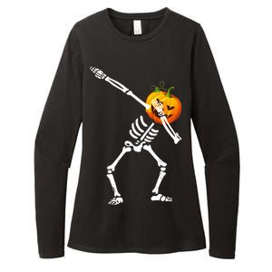 Dabbing Skeleton Pumpkin Face Halloween Womens CVC Long Sleeve Shirt