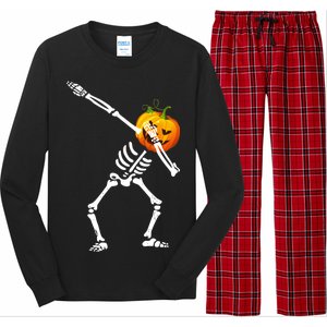 Dabbing Skeleton Pumpkin Face Halloween Long Sleeve Pajama Set