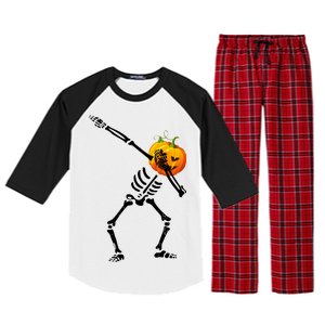 Dabbing Skeleton Pumpkin Face Halloween Raglan Sleeve Pajama Set