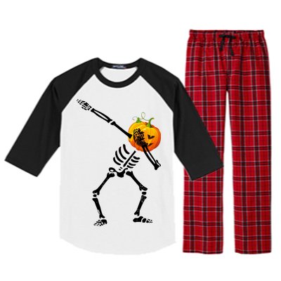 Dabbing Skeleton Pumpkin Face Halloween Raglan Sleeve Pajama Set