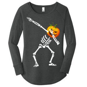 Dabbing Skeleton Pumpkin Face Halloween Women's Perfect Tri Tunic Long Sleeve Shirt