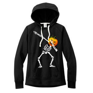 Dabbing Skeleton Pumpkin Face Halloween Women's Fleece Hoodie