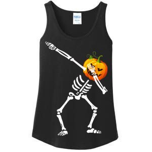 Dabbing Skeleton Pumpkin Face Halloween Ladies Essential Tank