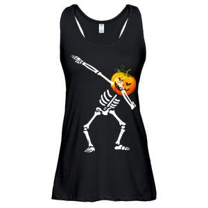 Dabbing Skeleton Pumpkin Face Halloween Ladies Essential Flowy Tank