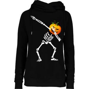 Dabbing Skeleton Pumpkin Face Halloween Womens Funnel Neck Pullover Hood