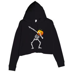 Dabbing Skeleton Pumpkin Face Halloween Crop Fleece Hoodie