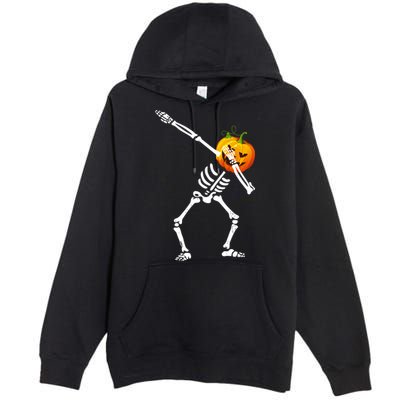 Dabbing Skeleton Pumpkin Face Halloween Premium Pullover Hoodie