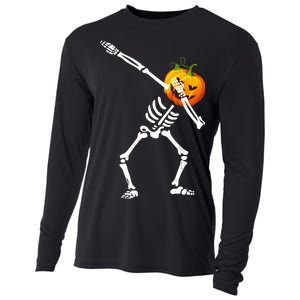 Dabbing Skeleton Pumpkin Face Halloween Cooling Performance Long Sleeve Crew