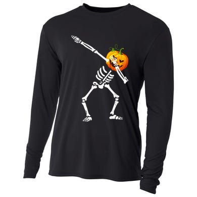 Dabbing Skeleton Pumpkin Face Halloween Cooling Performance Long Sleeve Crew