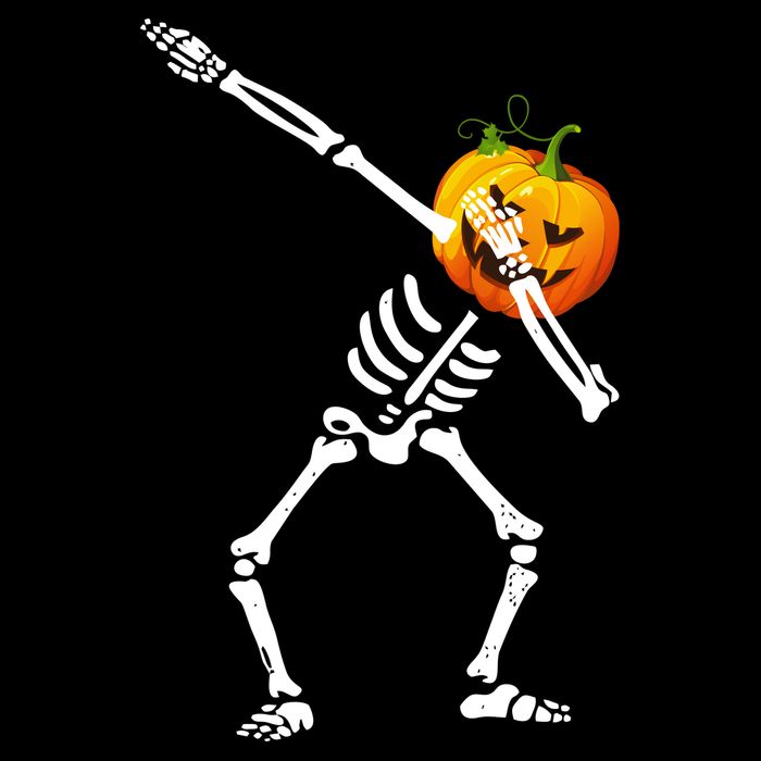 Dabbing Skeleton Pumpkin Face Halloween Cooling Performance Long Sleeve Crew