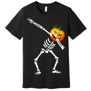 Dabbing Skeleton Pumpkin Face Halloween Premium T-Shirt