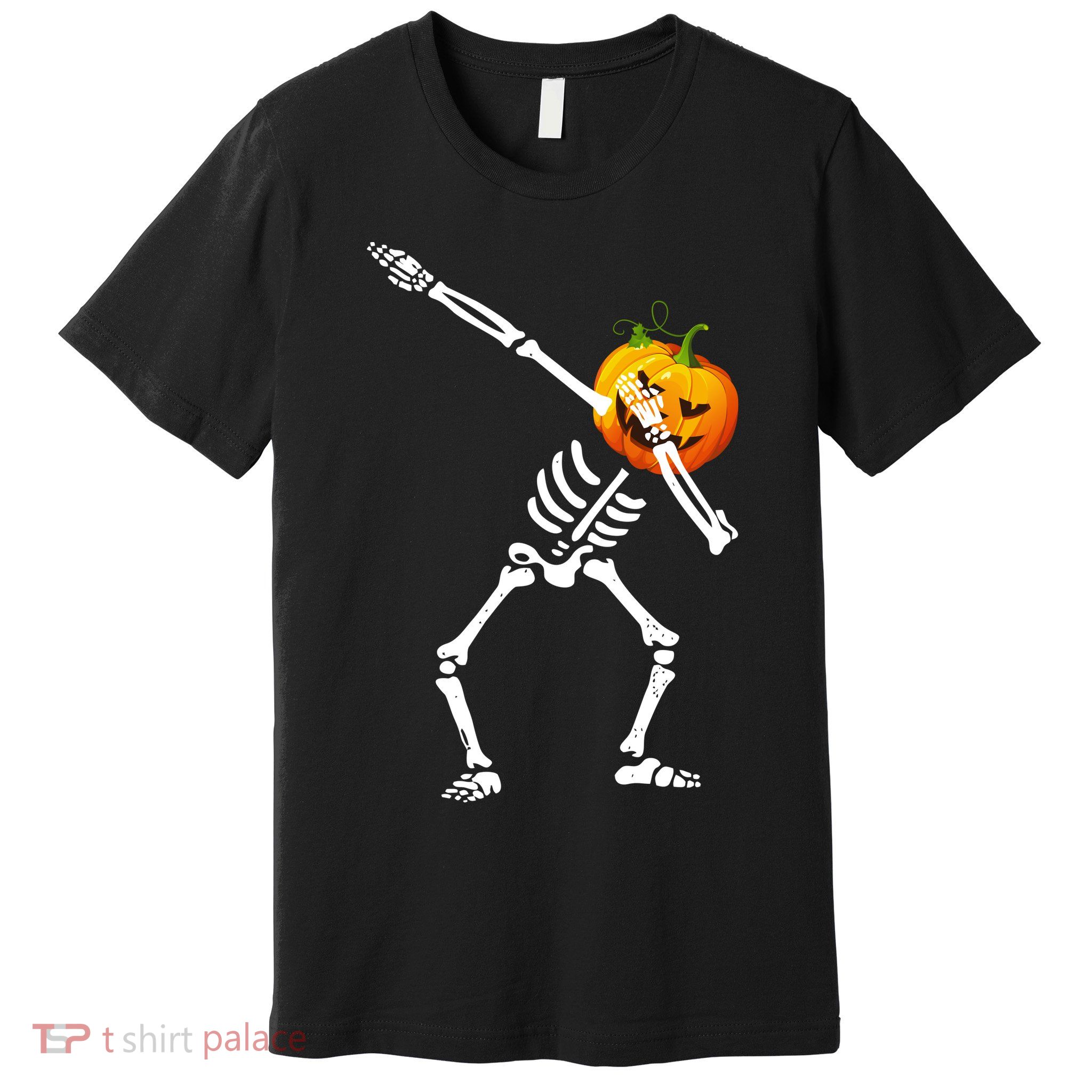 Dabbing Skeleton Pumpkin Face Halloween Premium T-Shirt