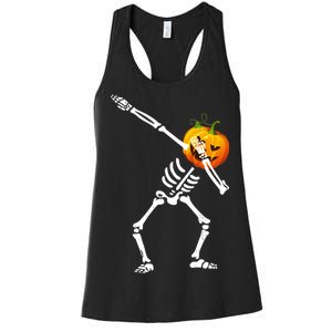 Dabbing Skeleton Pumpkin Face Halloween Women's Racerback Tank