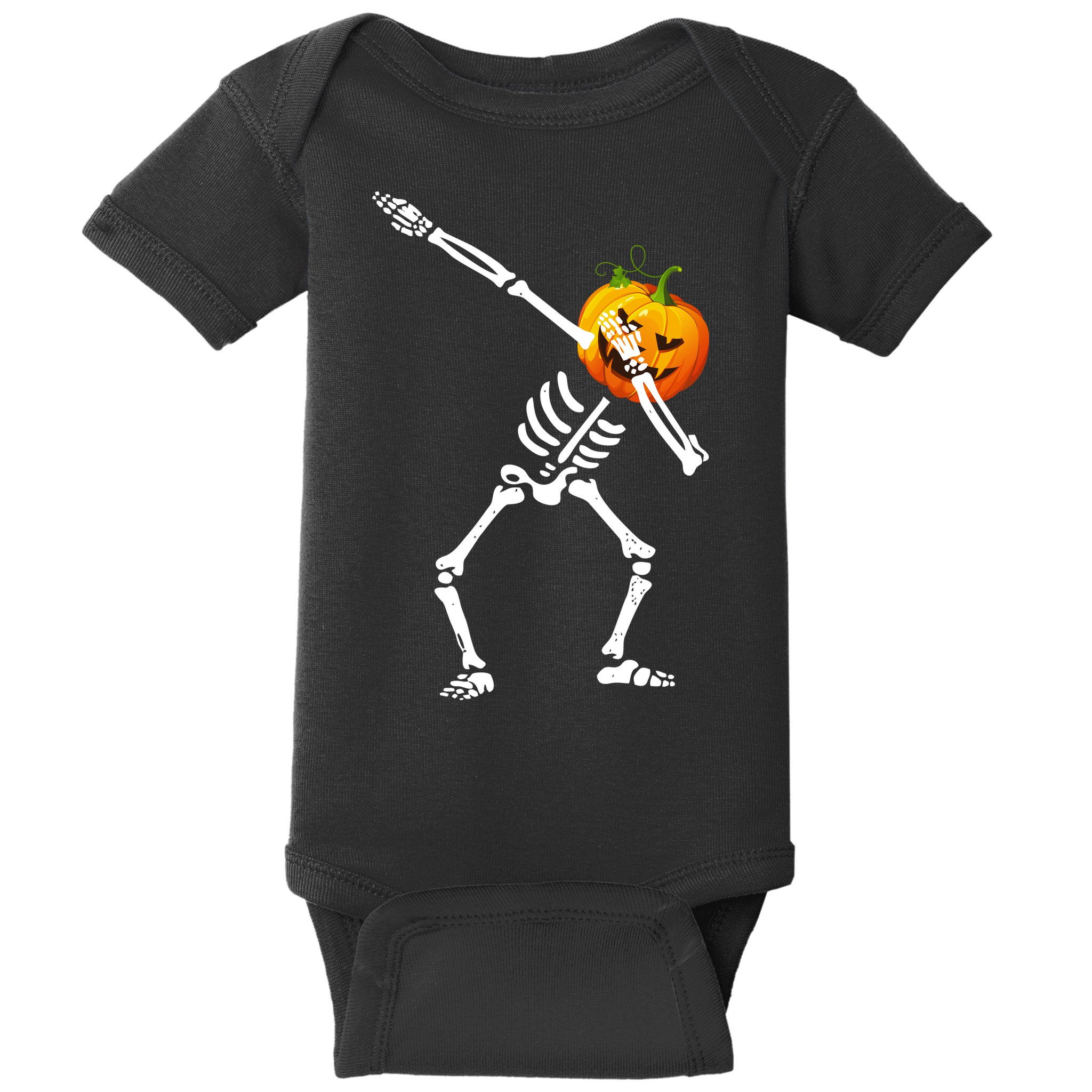 Dabbing Skeleton Pumpkin Face Halloween Baby Bodysuit