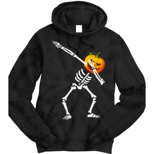 Dabbing Skeleton Pumpkin Face Halloween Tie Dye Hoodie