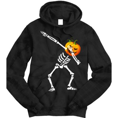 Dabbing Skeleton Pumpkin Face Halloween Tie Dye Hoodie