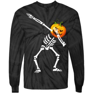 Dabbing Skeleton Pumpkin Face Halloween Tie-Dye Long Sleeve Shirt