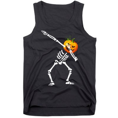Dabbing Skeleton Pumpkin Face Halloween Tank Top