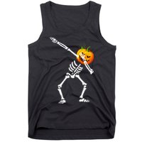 Dabbing Skeleton Pumpkin Face Halloween Tank Top