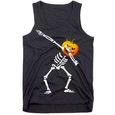 Dabbing Skeleton Pumpkin Face Halloween Tank Top