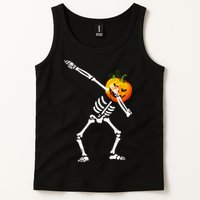 Dabbing Skeleton Pumpkin Face Halloween Tank Top