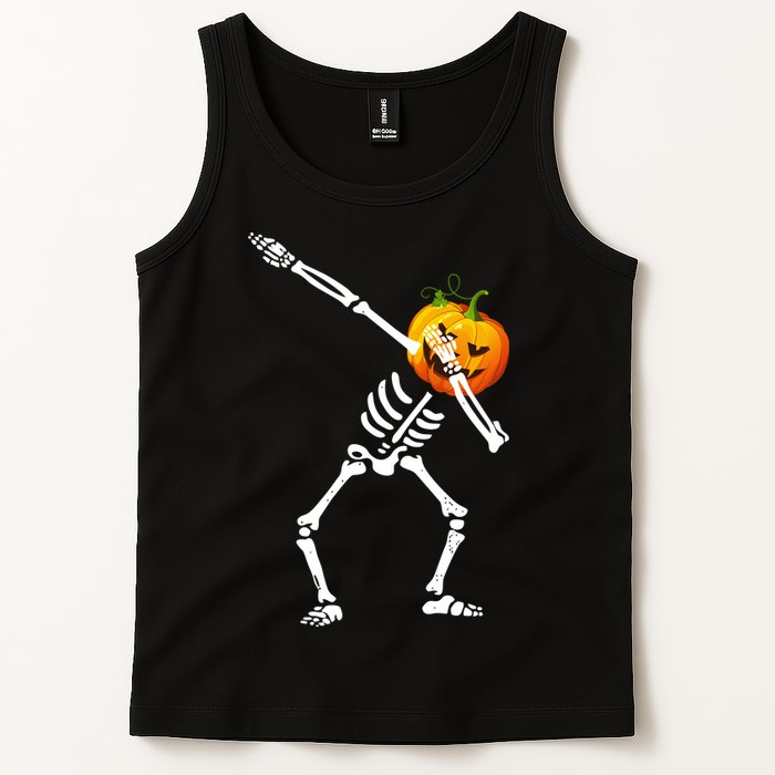 Dabbing Skeleton Pumpkin Face Halloween Tank Top